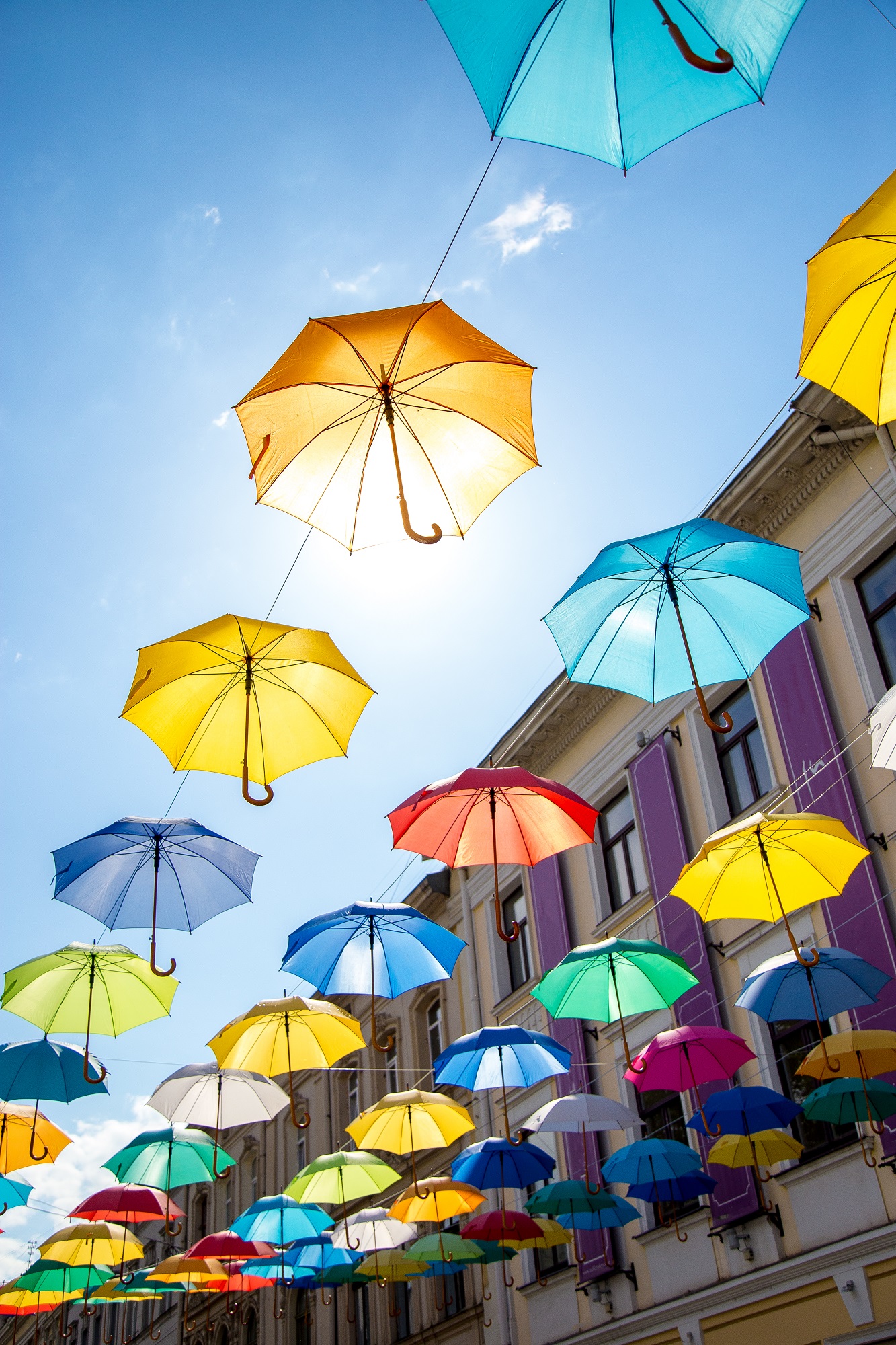 Bunte-Regenschirme-auf-der-Strasse-oeffentliche-Kunst